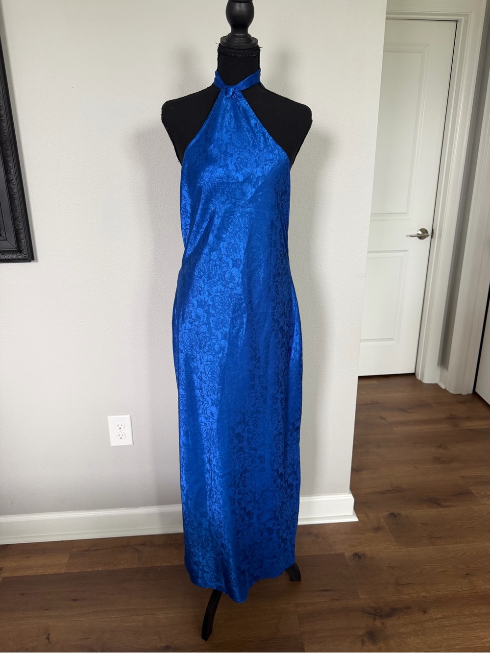 Satin Halter Maxi Dress in Royal Blue